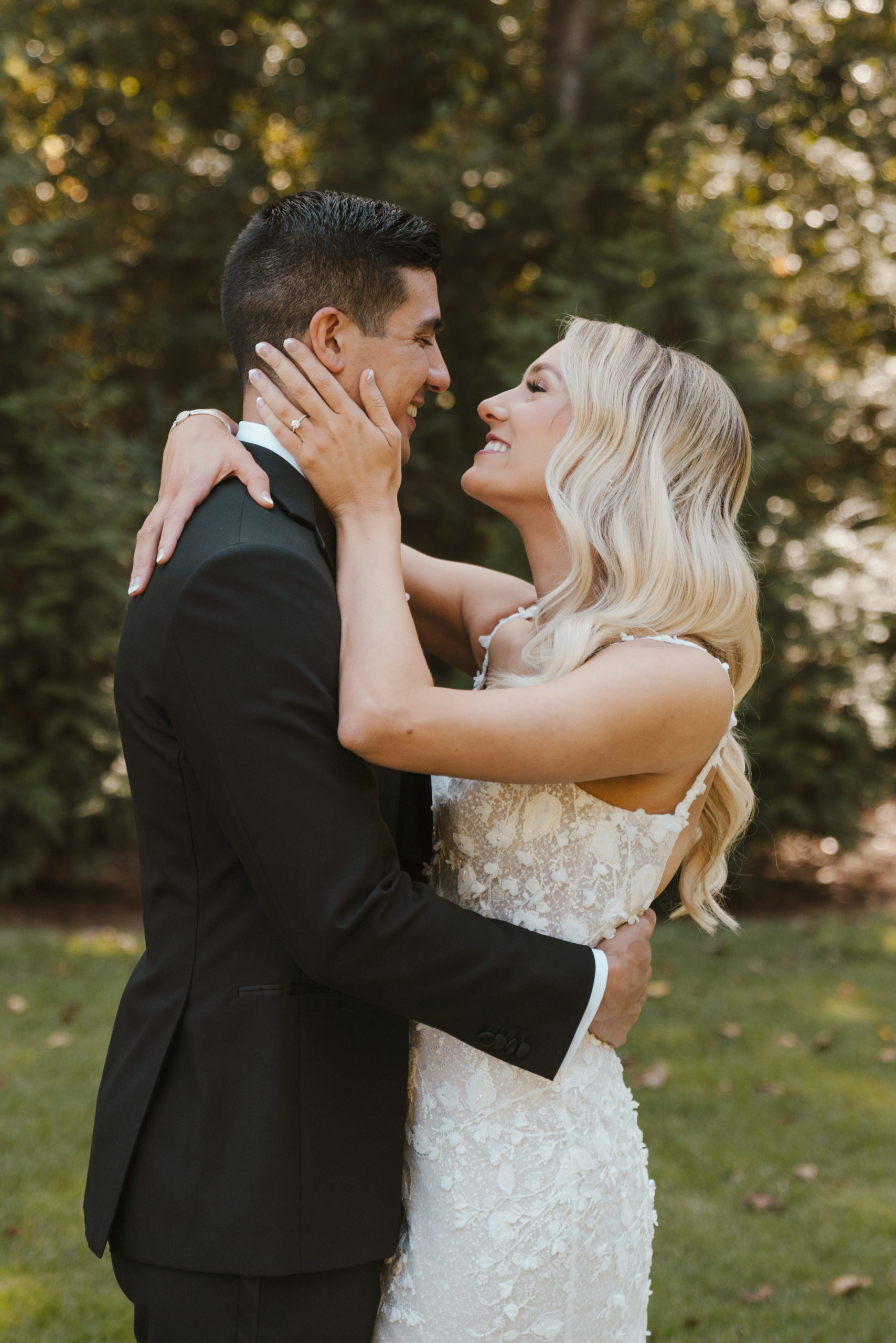 bride hugging groom