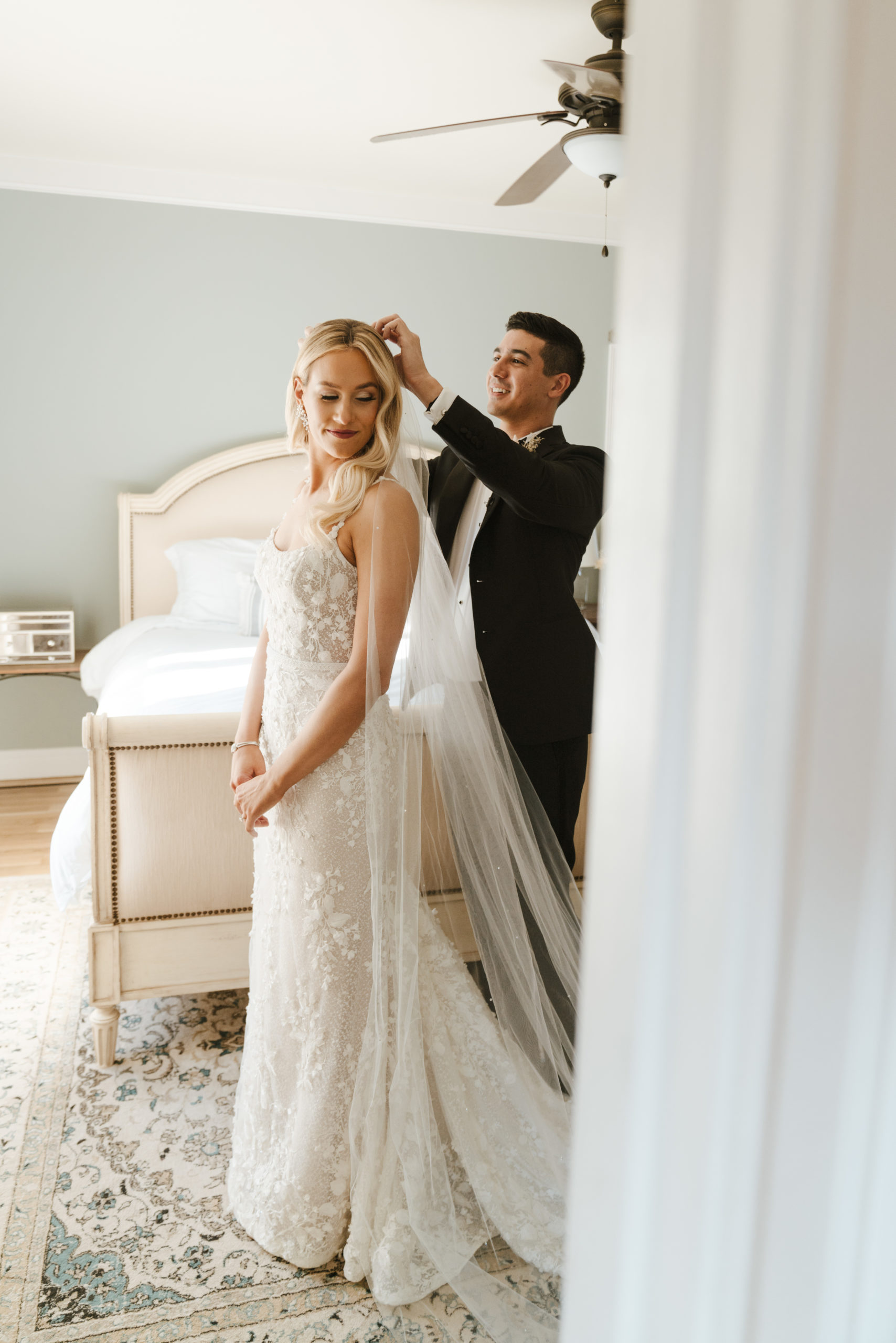 bride and groom getting ready