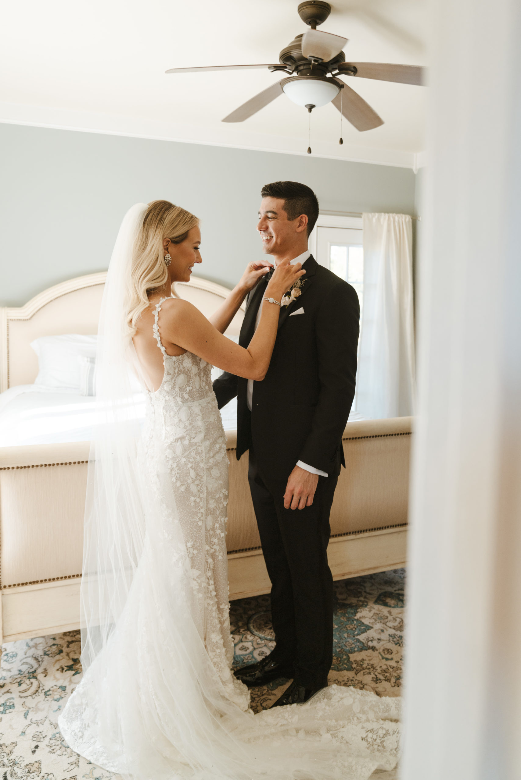 bride and groom getting ready