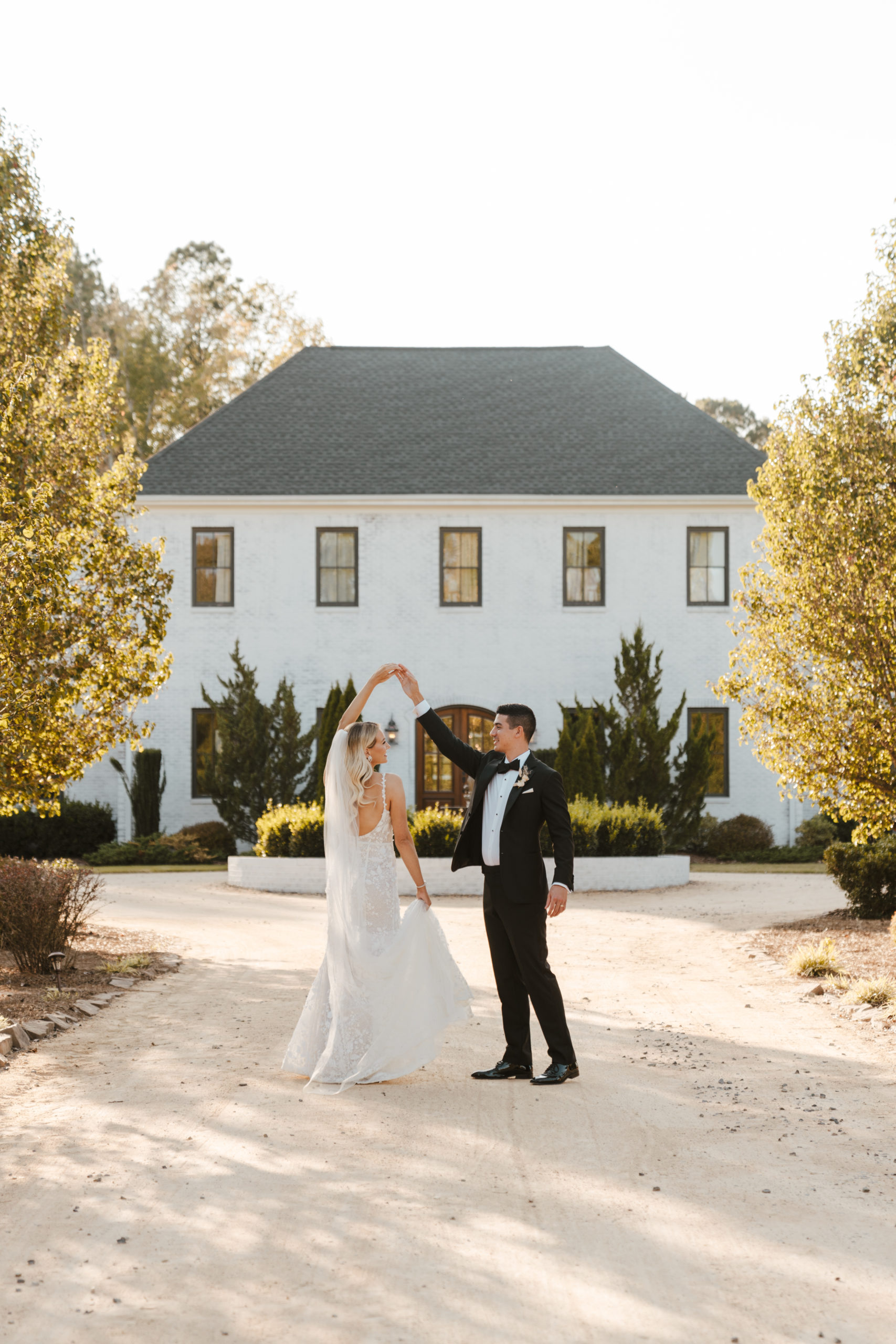 bride and groom dancing